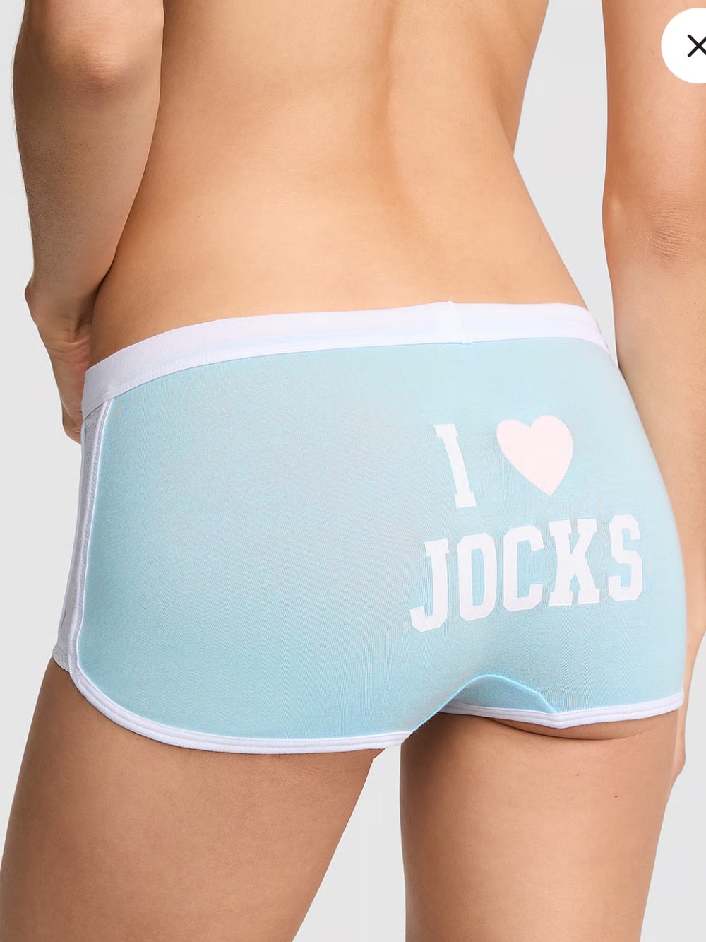 PINK Victoria's Secret Light Blue 'I ♥ Jocks' Boyshorts